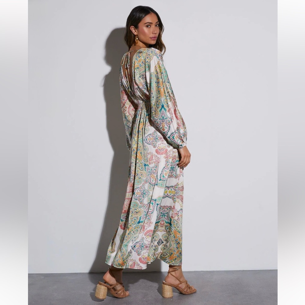 VICI Paisley Print Deep V Long Sleeve Silky Boho Maxi Dress Size XS - Picture 2 of 10